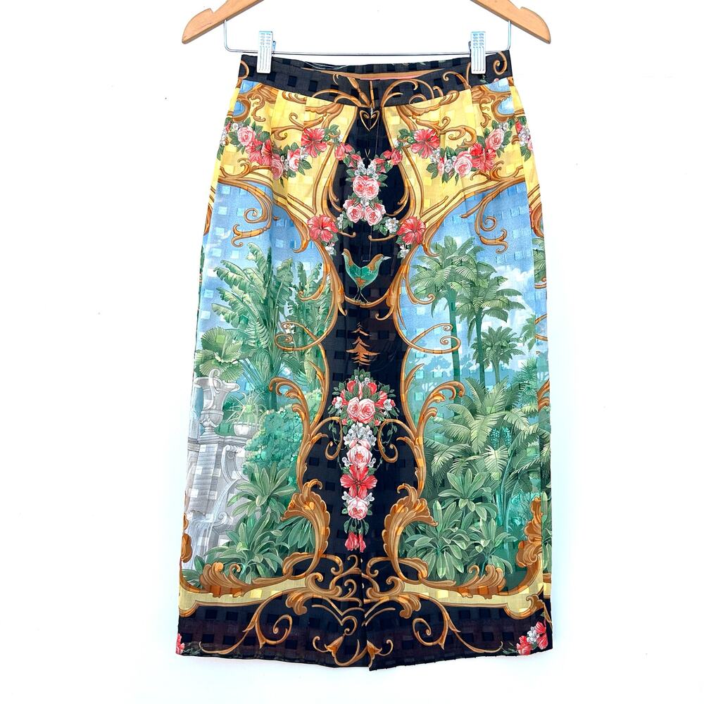 Beppe Spadacini 90s Midi Skirt Garden Versace Greek Print Italian 42 Baroque 6 - Picture 6 of 10